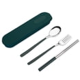 thumbnail image 1 of Yuarrent Juegos de vajilla Cubiertos Vajilla portátil con estuche Diseño simple Cocina Restaurante Reuniones familiares Verde negruzco 3 Type2 NO2, 1 of 6