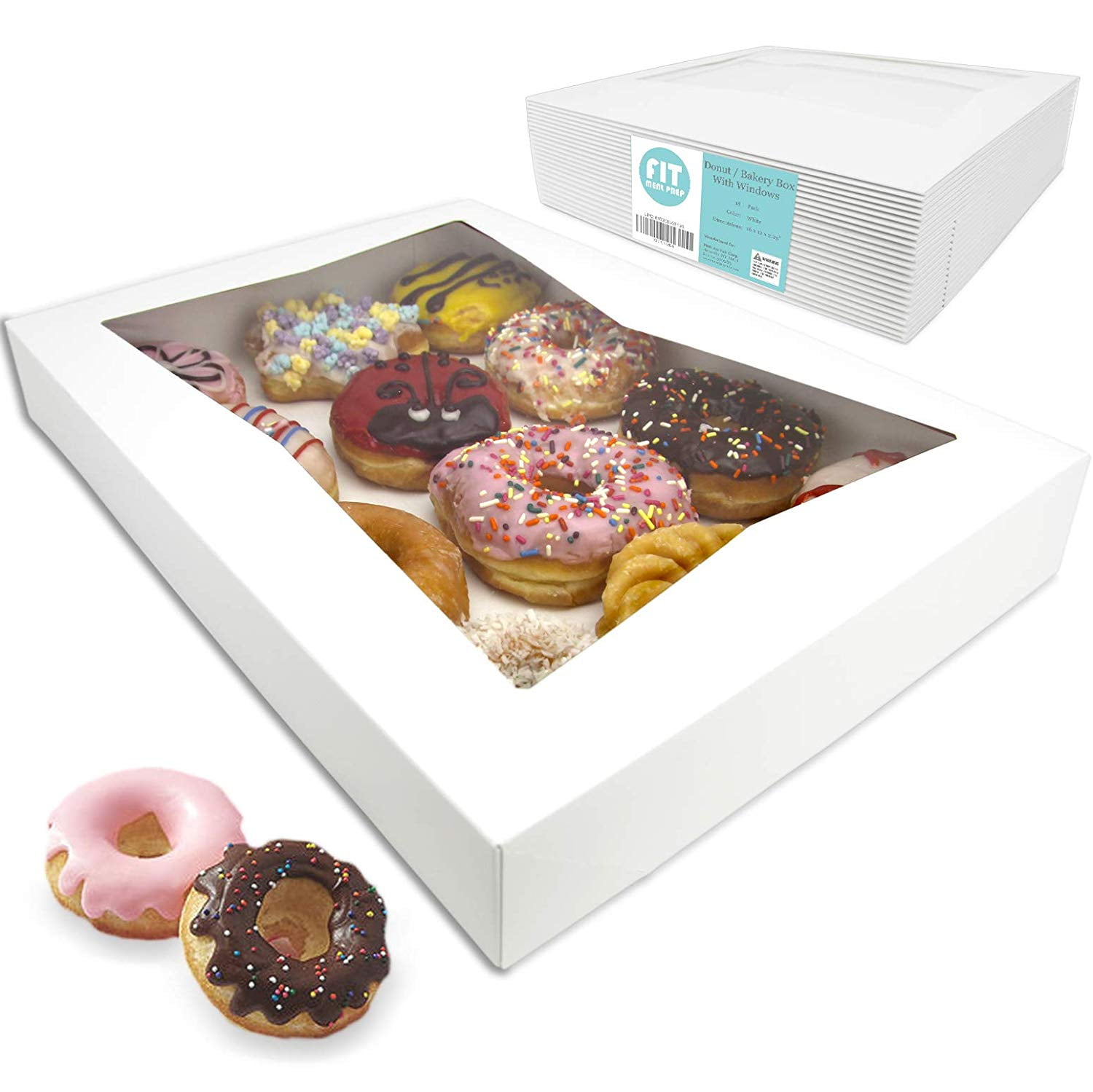 Keep Donuts Beautiful White Colored Paperboard Pastry Cookies Bakery Box Muffins Safe 25 Pieces Unique Auto Popup Feature and Clear Widow for Visibility Size 9 L X 9 W X 2 ½ H 