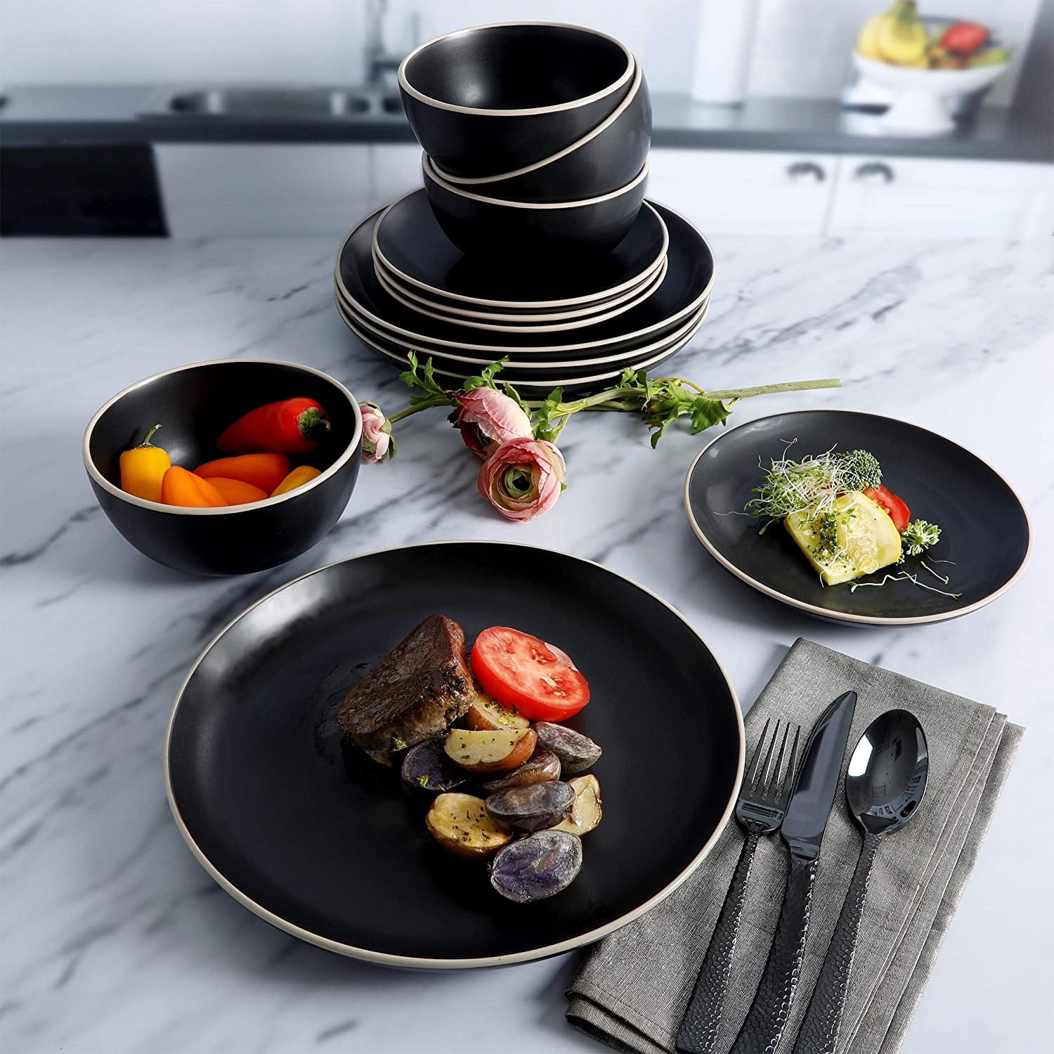 Gibson Home Remi 12pc Dinnerware Set - Black