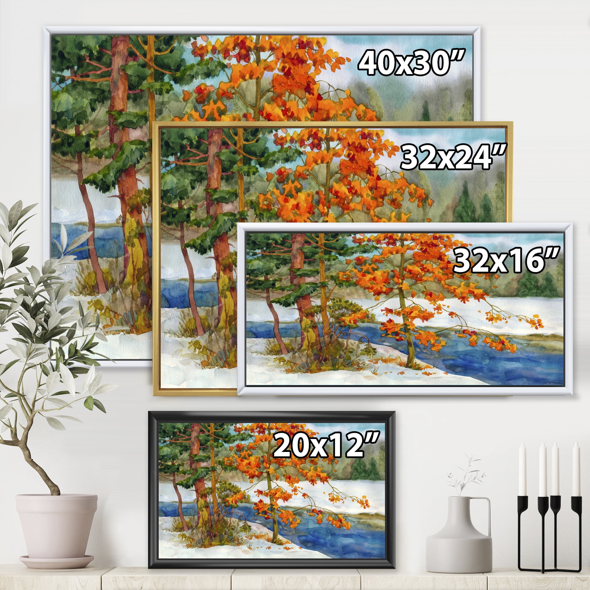 Designart 'Stream Through The Winter Forest I' Lake House Framed Canvas Wall Art Print