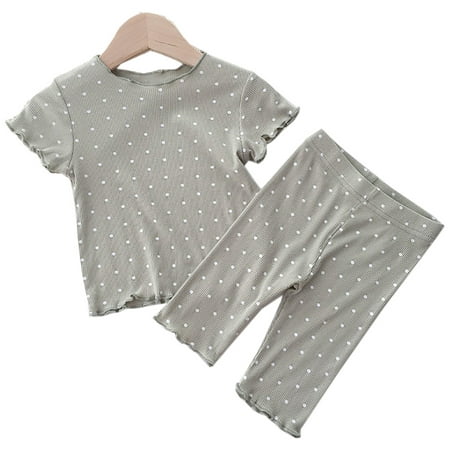 

1-6T Kids Baby Girls Soft Comfy Capri Sleepwear Short Sleeve Tops with Capri Pants Two-Piece Pjs Lounge Sets