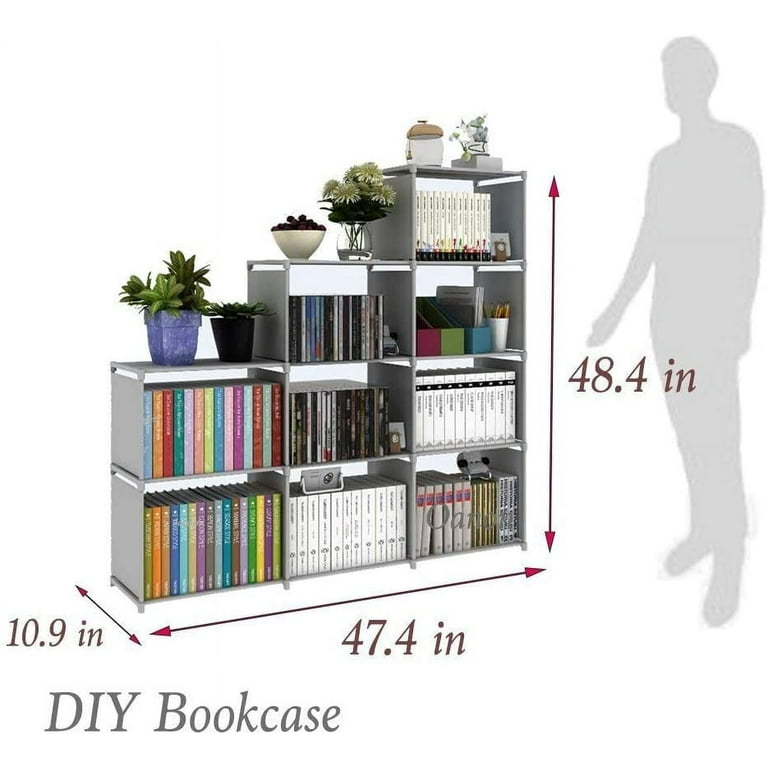 Bookshelf 5 Tier Portable Bookcase 4 Cube Storage Shelves Adjustable  Storage Organizer Kid BookShelf for Home Office Bedroom Study