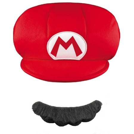 Super Mario Brothers Mario Kids Hat and Mustache Halloween Accessory, One Size