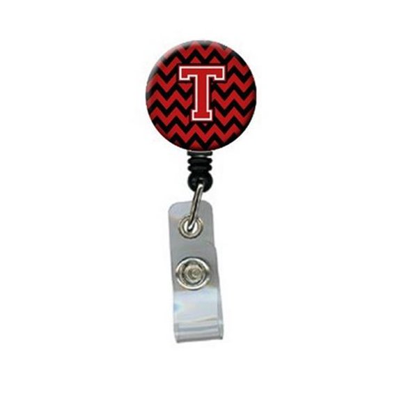Letter T Chevron Black & Red Retractable Badge Reel