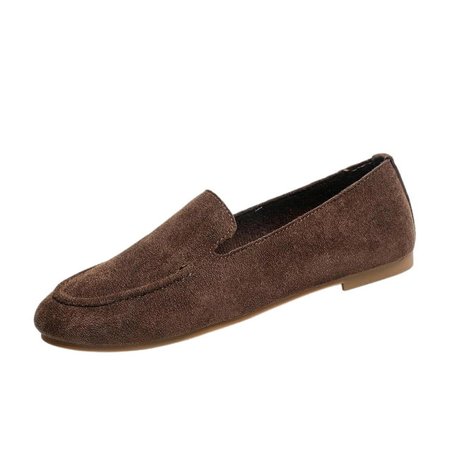 Mocassins Bruns pour Femmes à Bout Rond, Bout Fermé, à Enfiler, Talon Plat, Confortables, Antidérapants, Décontractés, Printemps Automne, Extérieur, Usage Quotidien pour Toutes les Occasions, Taille 38