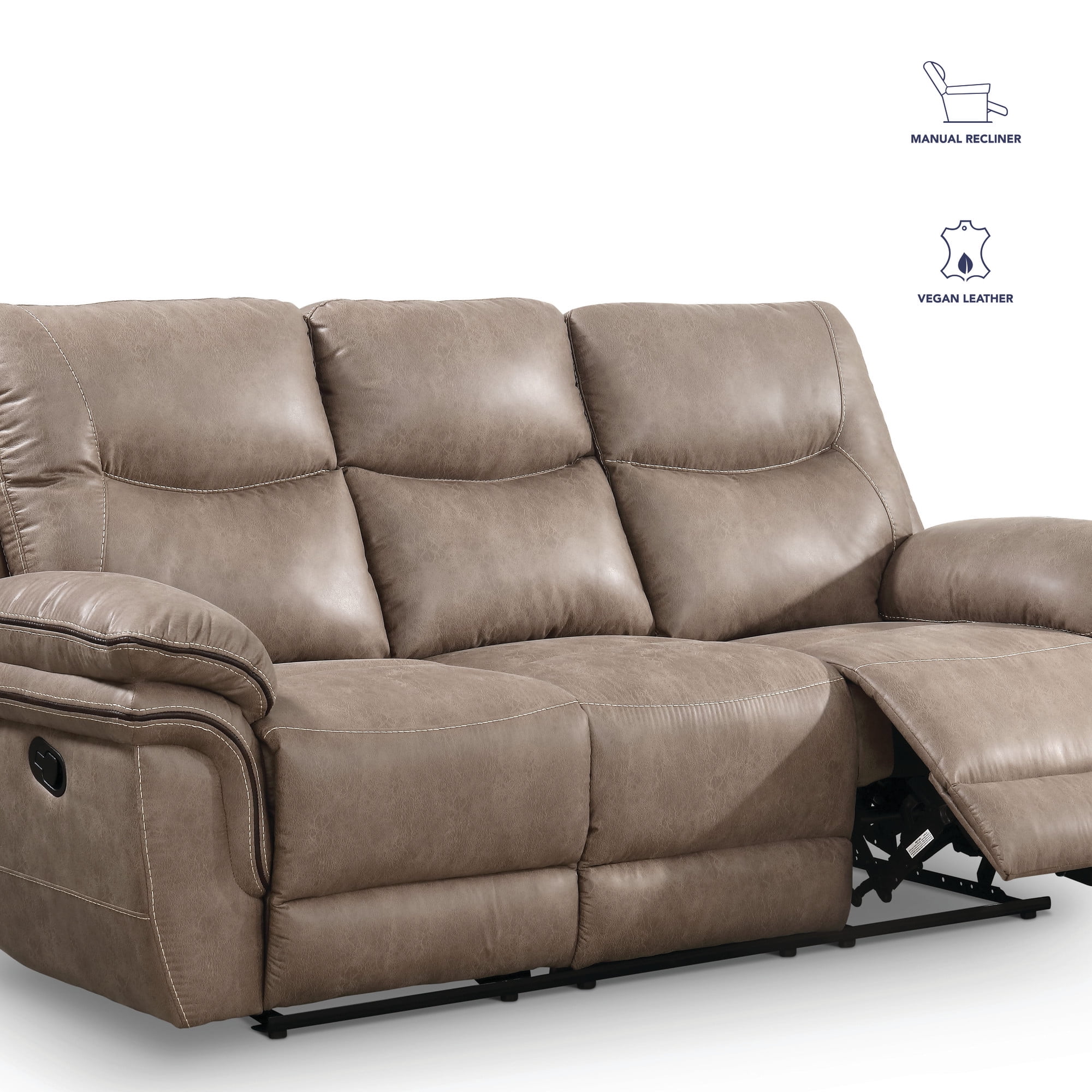 Steve Silver Furniture Isabella Faux Leather Reclining Couch, Sand