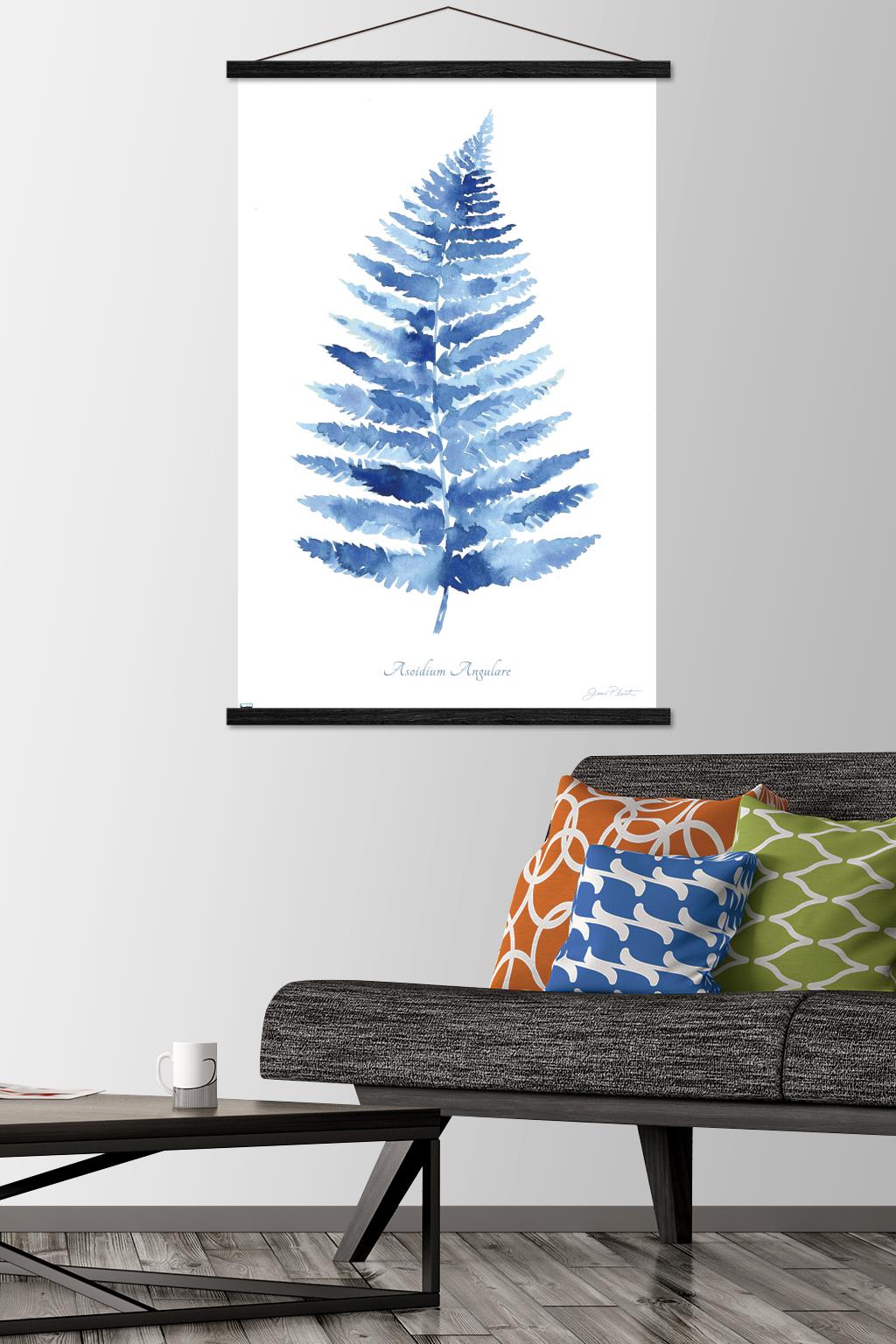 Jean Plout - Indigo Botanical Asoidium Angulare Wall Poster with Magnetic Frame, 22.375" x 34"