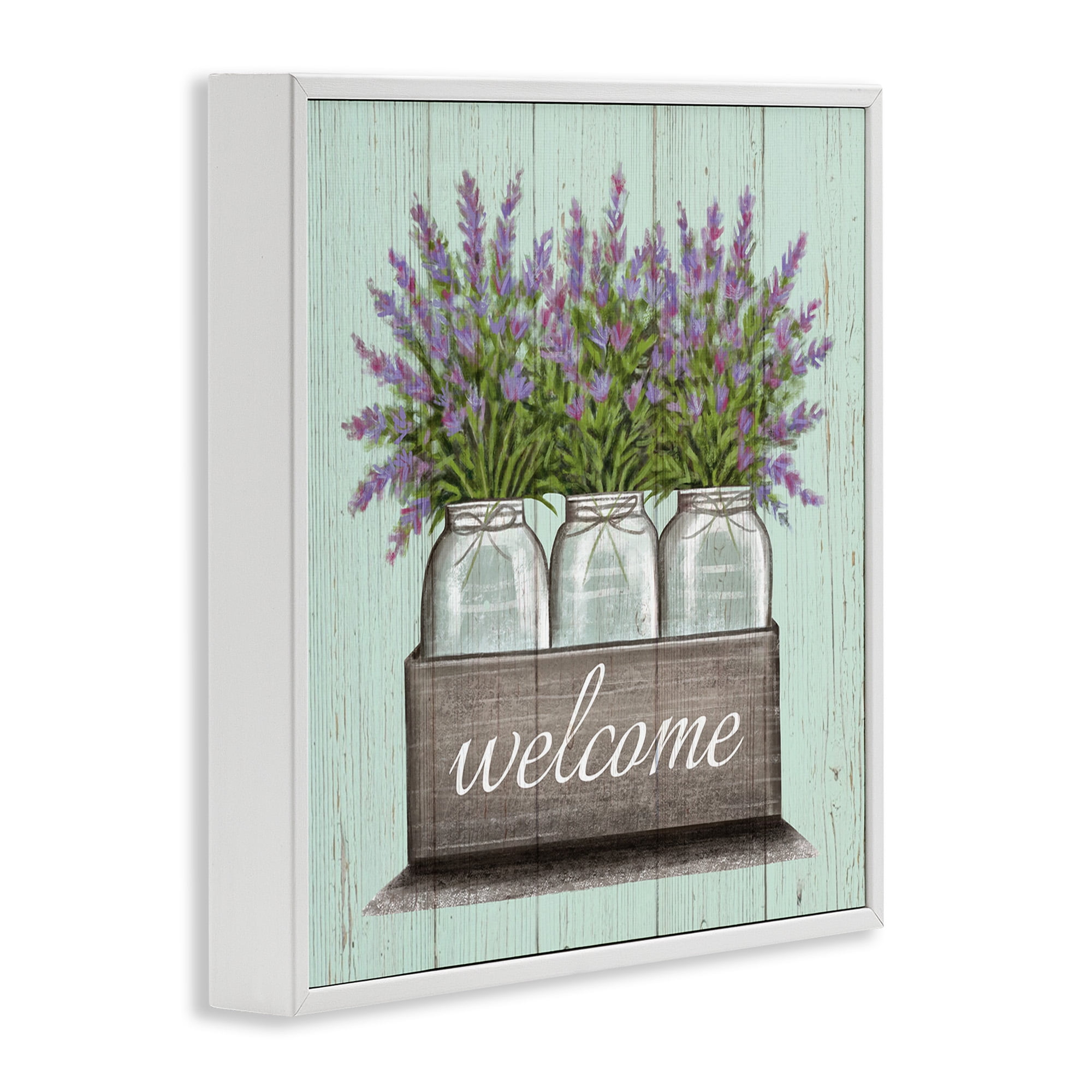Stupell Industries Purple Lavender Florals in Jars Botanical & Floral Painting White Framed Art Print Wall Art, 17 x 17