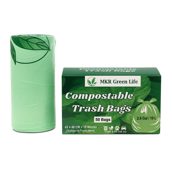 MKR Green Life Small Green Compostable Bags, 43 x 46 cm, 10 L, 50 Count