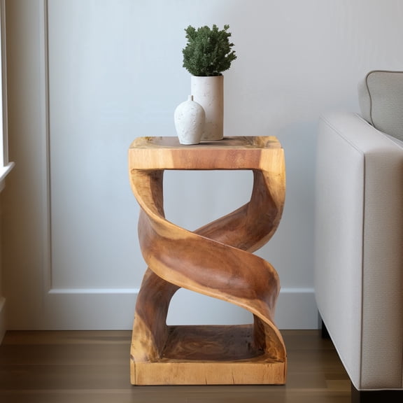 Sagebrook Home's Neutral Modern Twisted 18" Suar Wood Side Accent Table - 12" x 12" x 18"
