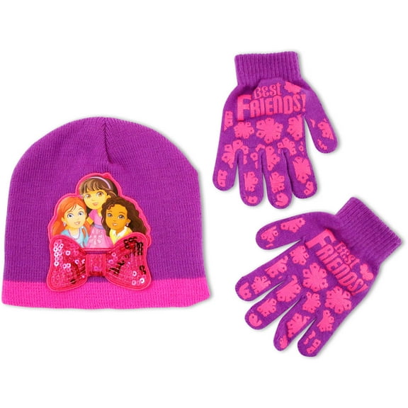 Nickelodeon Little Girls Dora and Friends Winter Beanie Hat and Glove Set, Age 4-7