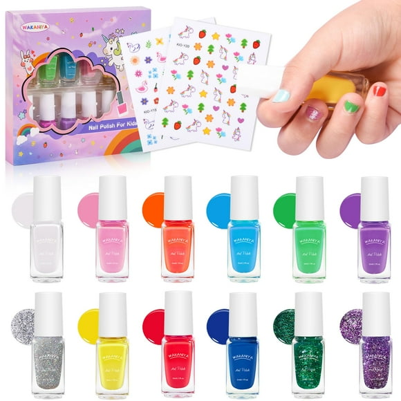 Set de esmaltes de uñas con 12 colores de arcoíris para niños de más de 3 años