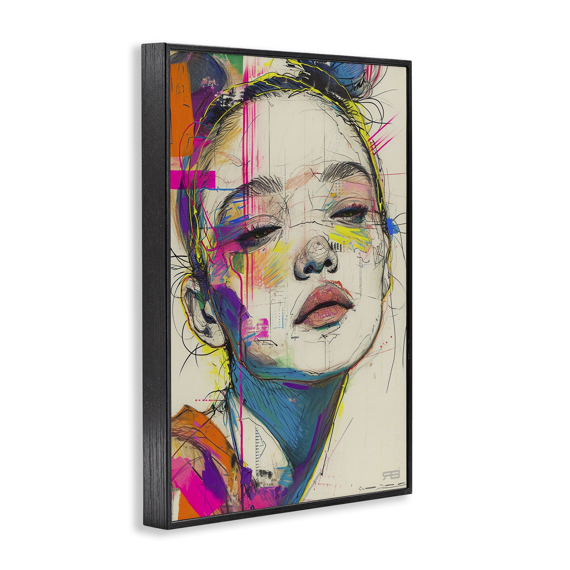 Stupell Industries Bright Sketch Visage Novelty Painting Black Framed Art Print Wall Art, 12 x 18