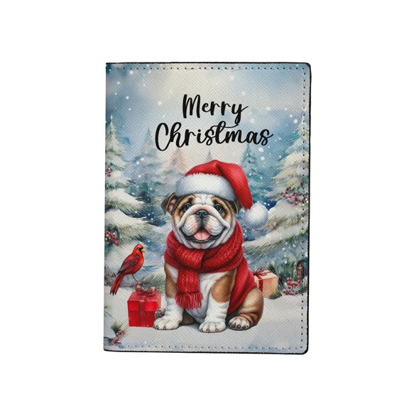 Merry Christmas Bulldog Enjoys Woofmas Winter Xmas Holiday Travel Passport Wallet Dog Lover Gifts Idea PU Leather Passport Holder Cover - 02022