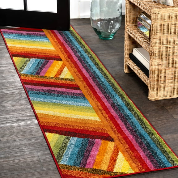 JONATHAN Y DAZZLE 2 x 8 Runner Rug, Retro Rainbow Stripe - Multi, DZC102A-28