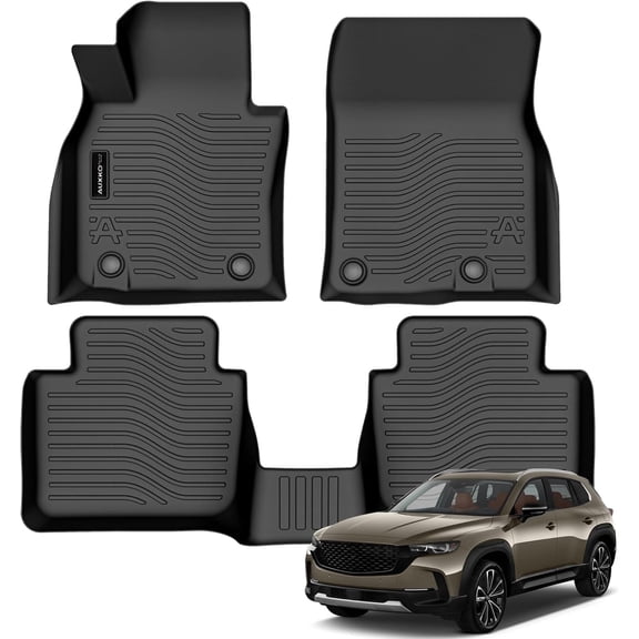 Auxko All Weather Floor Mats Fits for Mazda CX-50 2026 2025-2023 Not for Hybrid TPE Rubber Liners CX50 Accessories All Season Guard Odorless Anti-Slip Mats for 1st & 2nd Row Black