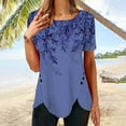 thumbnail image 6 of Jacenvly 2024 new ladies plus size tops tunic Loose Women's Printed T-shirt Buttons Short Sleeves Blouse Casual soft Ruffle Trim Flounceround neck blouse summer clothes for women Purple, 6 of 6
