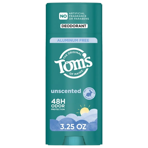 Tom’s of Maine Unscented Natural Deodorant for Men and Women, Aluminum Free, 3.25 oz