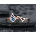 thumbnail image 5 of Kite Cut Alexandrite Engagement Ring Set, V Shape 14K Rose Gold Alexandrite Promise Wedding Ring, Art Deco Bridal Set Gift for Women, 5 of 5