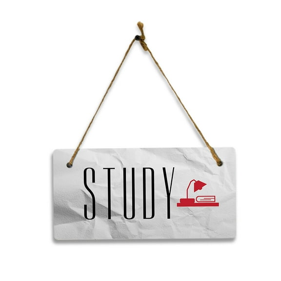 Study (Crumpled Paper) 5x10 Hanging Plus Wall or Door Sign | Rustic Twine | Range of Vibrant Decor Styles | Room Signs For Home and Business