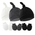 thumbnail image 6 of GYRATEDREAM 3 Pieces Infant Baby Boys Girls Hospital Hats Knot Beanie Infant Caps Cotton No Scratch Mittens Set for 0-6M Multi-color, 6 of 6