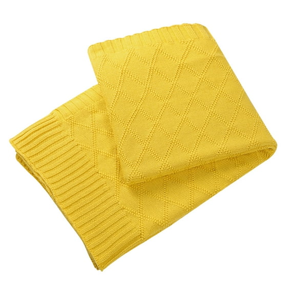 Unique Bargains 100% Cotton Cable Knit Throw Blanket Yellow 50" x 60"