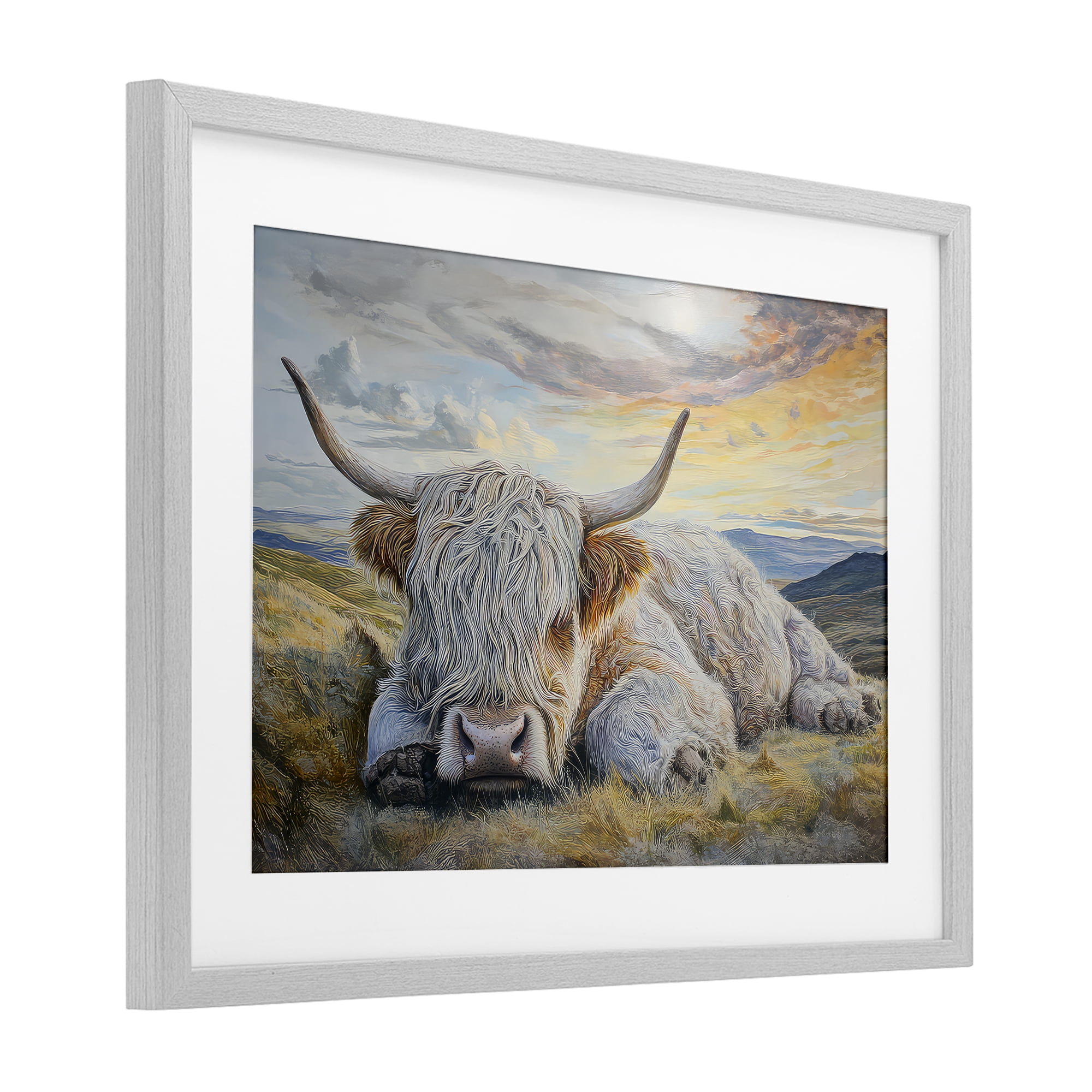 Stupell Industries Sleeping Highland Cow Pastoral Gray Framed Print Under Glass, design by The Wands Want