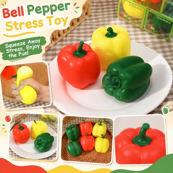 Squishy Bell Pepper Squeeze Toy, Novelty Vegetable Shaped Stress Relief Fidget Toy, Soft Calming Decompression Toy for Teens Adults School Office Travel(Color Random)
