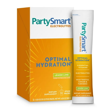 Himalaya PartySmart Lemon Lime Electrolytes Powder Packets, 12 Count, Support Hydration, Sodium & Potassium, Vitamin C