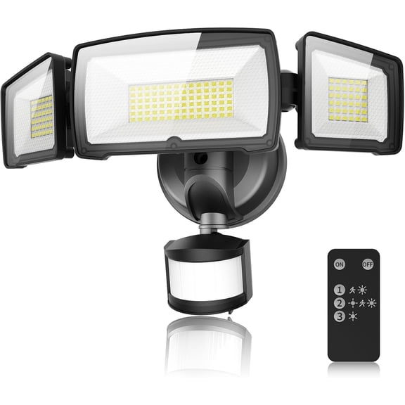 100W LED Security Lights, 11000LM Hardwired Flood Lights with Remote Control, Motion Sensor Outdoor Lights, 3 Adjustable Heads, IP66 Waterproof, Dusk to Dawn Outdoor Lighting for Yard Garage
