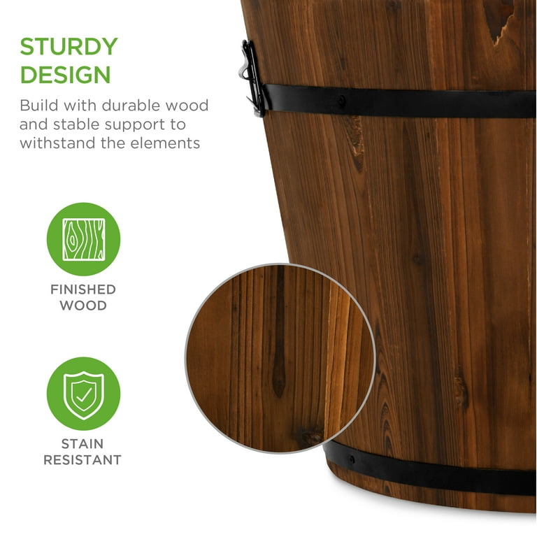 Best Choice Products Set of 3 Rustic Wood Bucket Barrel Flower Garden Planters Set w/ Drainage Holes, Multiple Sizes Best Choice Products Set of 3 Rustic Wood Bucket Barrel Flower Garden Planters Set w/ Drainage Holes, Multiple Sizes