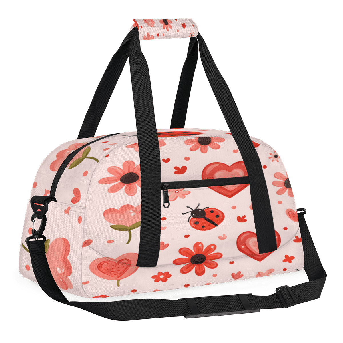Herdesigns Cute Ladybugs Sports Duffle Bag for Women & Men, Flower Ladybugs Gym Bag Dance Bag Overnight Bag Carry On Weekender Travel Bag