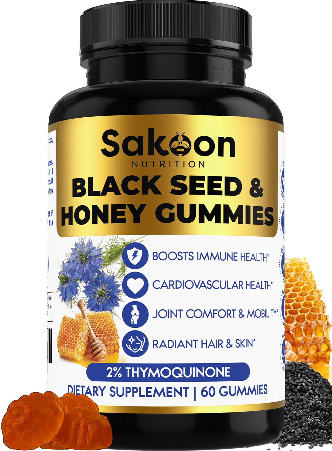 Sakoon Black Seed Oil & Honey Gummies W/ 2+ THYMOQUINONE Nigella