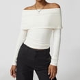 thumbnail image 2 of FAIWAD Womens Off Shoulder Cropped Tops Long Sleeve Basic Slim Stretch Ribbed Knit Pullover Blouse Tops, 2 of 5