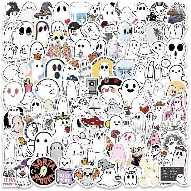 Cute Ghost Stickers, FunnyGhost Stickers for Kids Teens Adults, 100pcs Waterproof Vinyl Small Stickers for Water Bottle, Laptop