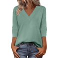 thumbnail image 2 of HLKJKLS Long Sleeve Shirts For Women Casual V Neck Long Sleeve Basic Tee Loose Fit Fall Trendy T Shirt Green S-3Xl, 2 of 6