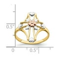 thumbnail image 4 of 14K Two-Tone Gold Ring Band Themed Yellow & Rose with Rhodium Polished Cross with Flower, Size 7, 4 of 5