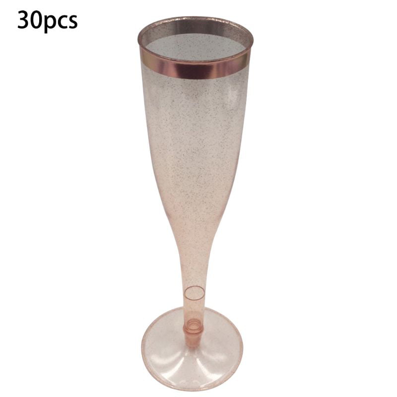 Champagne Glasses Toasting Flutes Clear Plastic With Gold Glitter Glass 30pc for sale online 