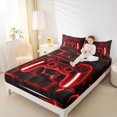 thumbnail image 4 of Feelyou Cartoon Red Gamepad Queen Sheet Sets for Kids, Neon Square Honeycomb Flat Sheet, Modern Video Gaming Queen Fitted Sheet, Luxury Bedroom Decor, 4-Piece, 4 of 7