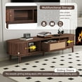 thumbnail image 4 of TV Stand for TVs up to 75'', Paproos Modern 67'' TV Stand with Sliding Tambour Doors & Rattan Drawer, Media Console TV Cabinet with Wooden Legs, Entertainment Center for Living Room, Dark Brown, 4 of 10