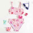 thumbnail image 5 of Xijirk Girls Two Piece Swimsuit Summer Beachwear with Side Cutouts 3D Bow Asymmetric Shoulder Striped Bow Print Swimwear for Pool Beach,4-5 Years,Z03 Red, 5 of 8