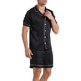 thumbnail image 2 of LANBAOSI Mens Satin Silk Pajama Set Short Sleeve Sleepwear Summer 2 Piece Loungewear (Black,L), 2 of 8