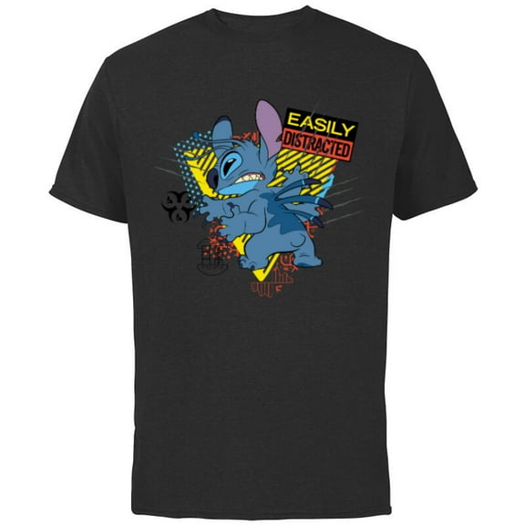Disney Stitch Angry and Easily Distracted - Short Sleeve Cotton T-Shirt for Adults - Customized-Black
