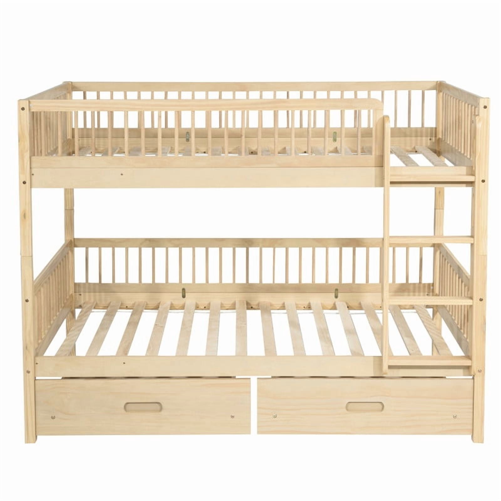 Twin-Over-Twin Wood Bunk Bed Convertible into 2 Platform Beds, Kids Storage Bed Frame with 2 Drawers, Ladder & Safety Guardrails