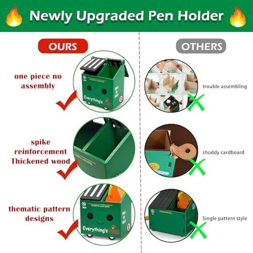Dumpster Fire Pencil Holder with 100 Pcs Flame Note Cards, Funny Office Desk Accessories Decor, Great Gifts for Coworkers Teacher - Green (Already Assembled)
