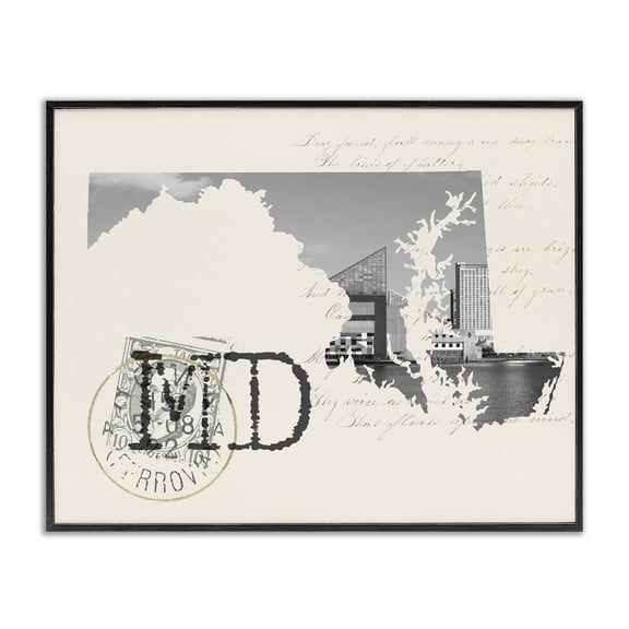 Stupell Industries Rustic Lodge Maryland Black and White Photograph on Cream Paper Postcard Black Framed Giclee Art, 14 x 11, by Lil' Rue