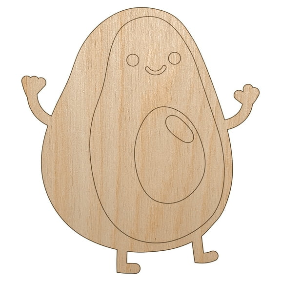 Friendly Avocado Buddy Wood Shape Unfinished Piece Cutout Craft DIY Projects - 4.70 Inch Size - 1/8 Inch Thick
