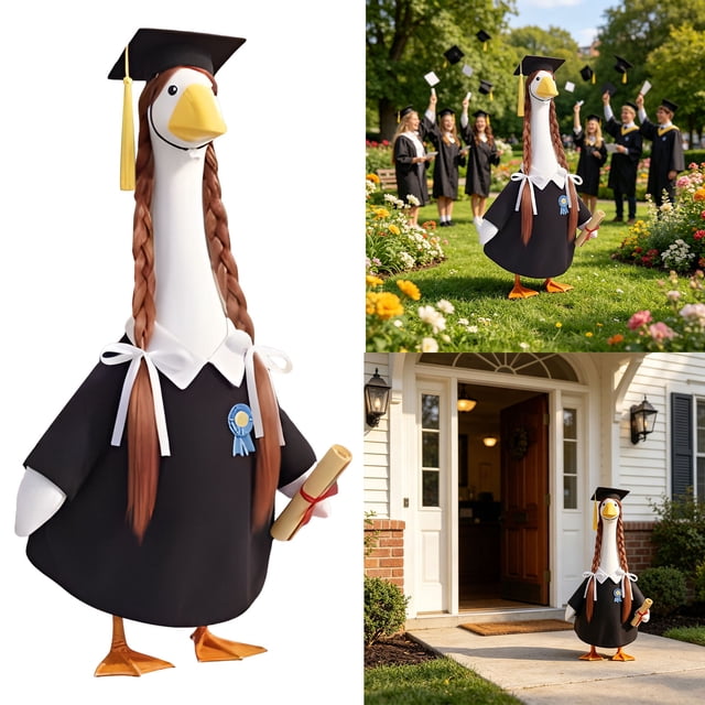 Graduation Outfit Set Funny Porch Cap And Gown With Hat Yard Decoration For 23 Inch Statue Garden Ornament