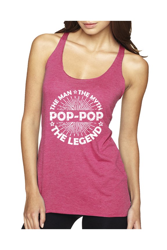 , Pop-Pop Man Myth Legend Funny Dad Uncle Papa Granpa Dad Gift, Father's Day, Women Tri-Blend Racerback Tank Top, Vintage Pink, X-Large