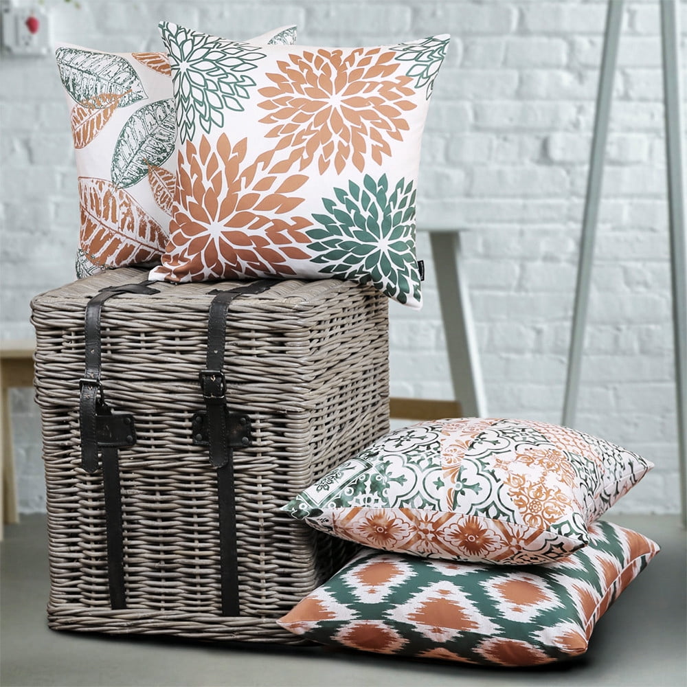 Phantoscope New Living Series Double-sided Design Decorative Throw Pillow Cover, 18" x 18", Caramel/Green, 4 Pack